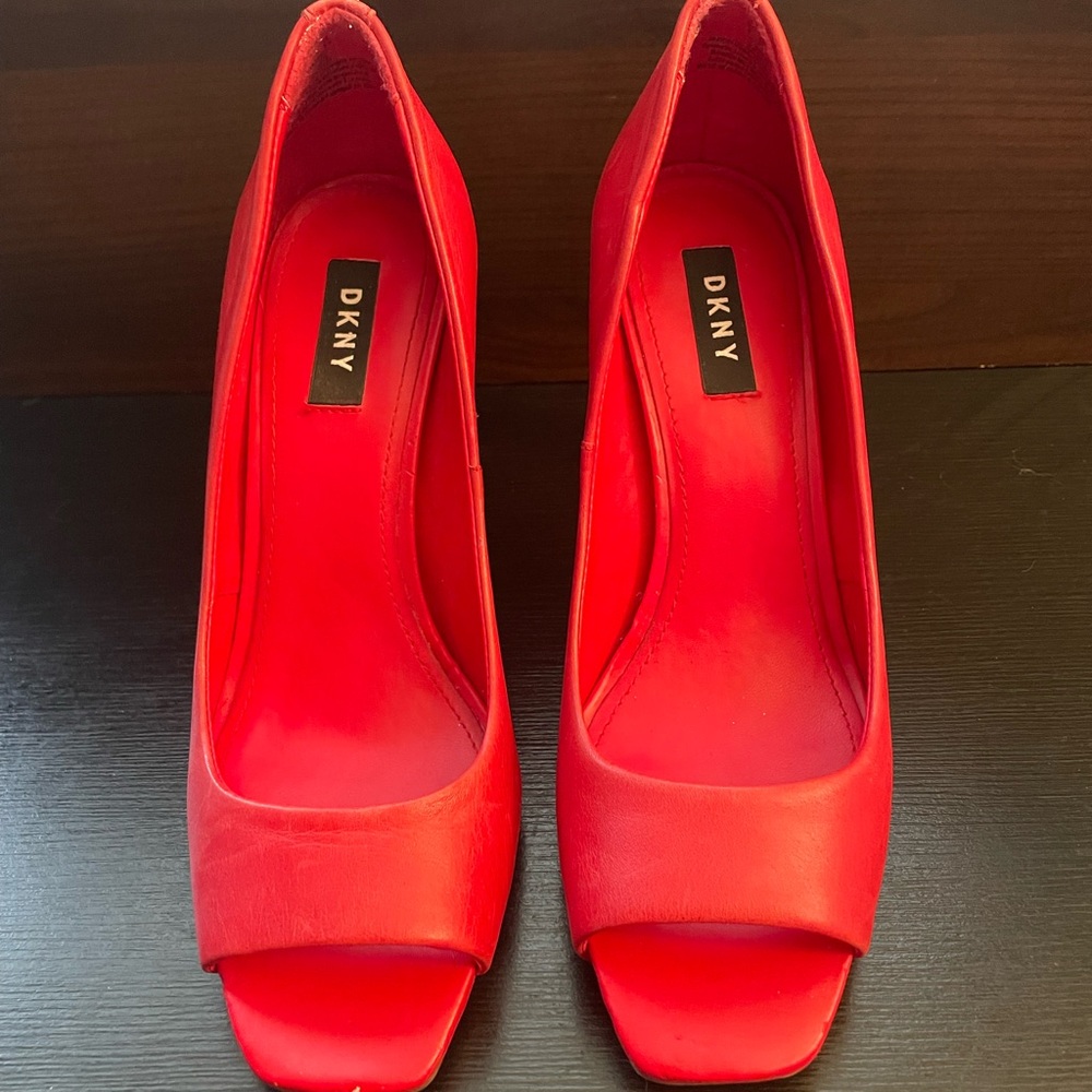 DKNY Claudia Peep Toe Leather High Heels